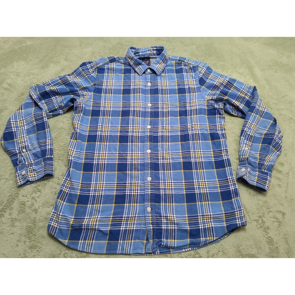 Gap Shirt Mens Large Blue Plaid Flannel Button Up Standard Fit
